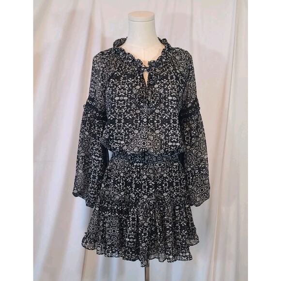 Misa Los Angeles Dresses & Skirts - Misa Women's Designer Black White Floral Ruffled Mini Dress Medium New